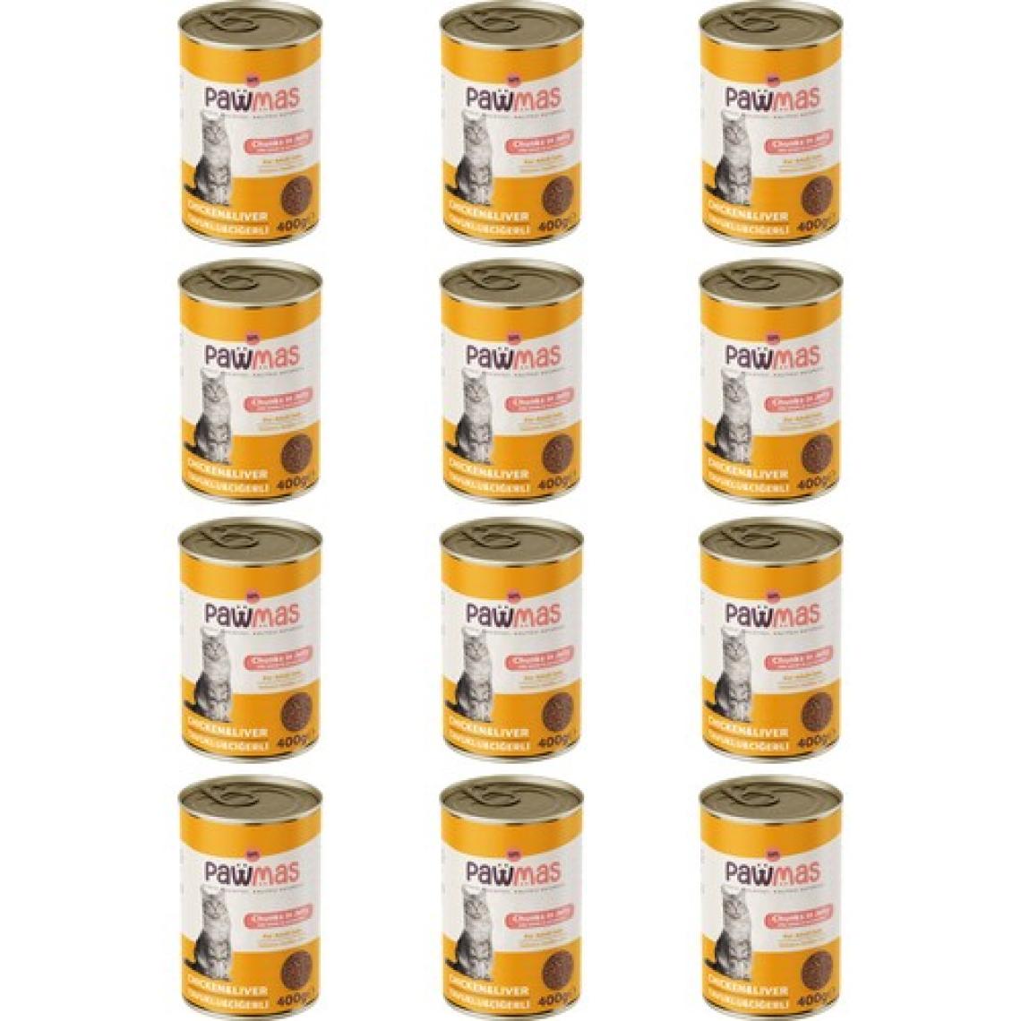 Pawmas Tavuklu Ciğerli Yetişkin Kedi Konservesi 400 gr x 12 Adet