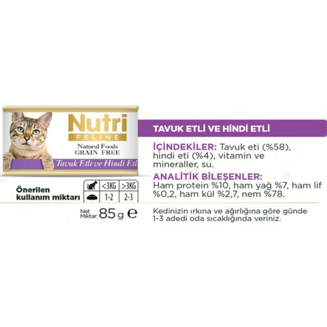 Nutri Feline Tavuk&hindi Etli 85GR Nutri Yaş Kedi Maması 6ADET