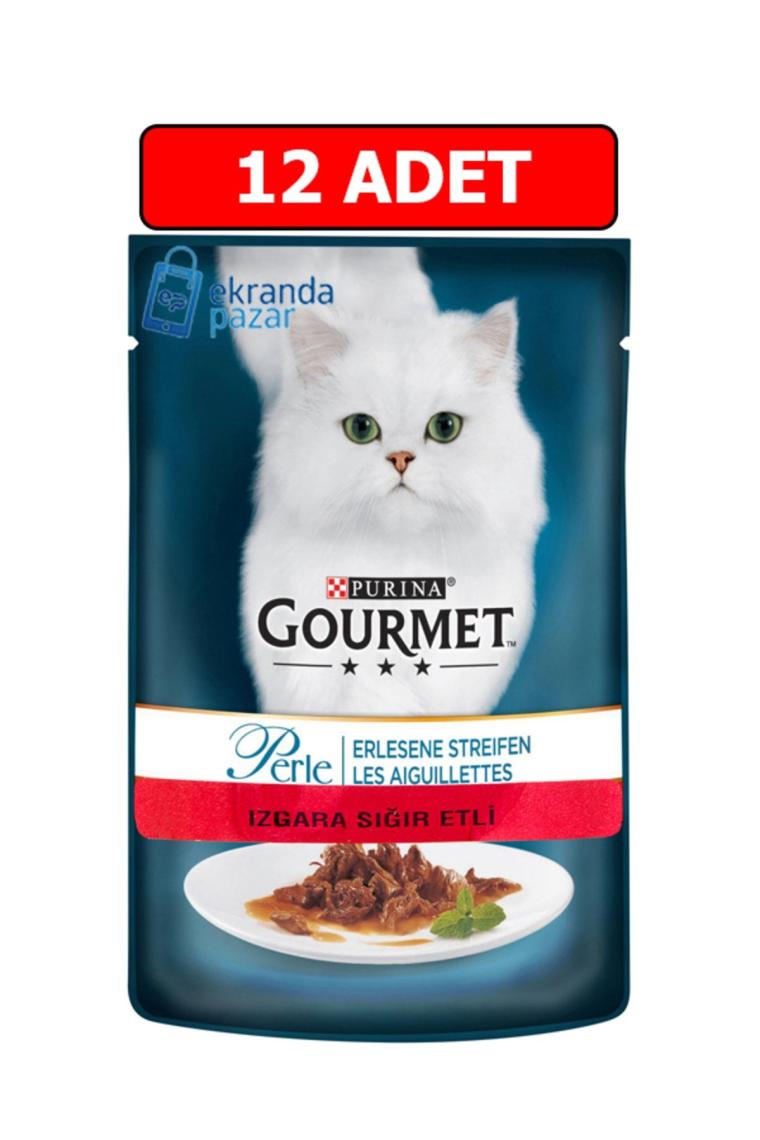 Gourmet Perle Izgara Sığır Etli 85 gr 12'li Paket Yetişkin Kedi Konservesi