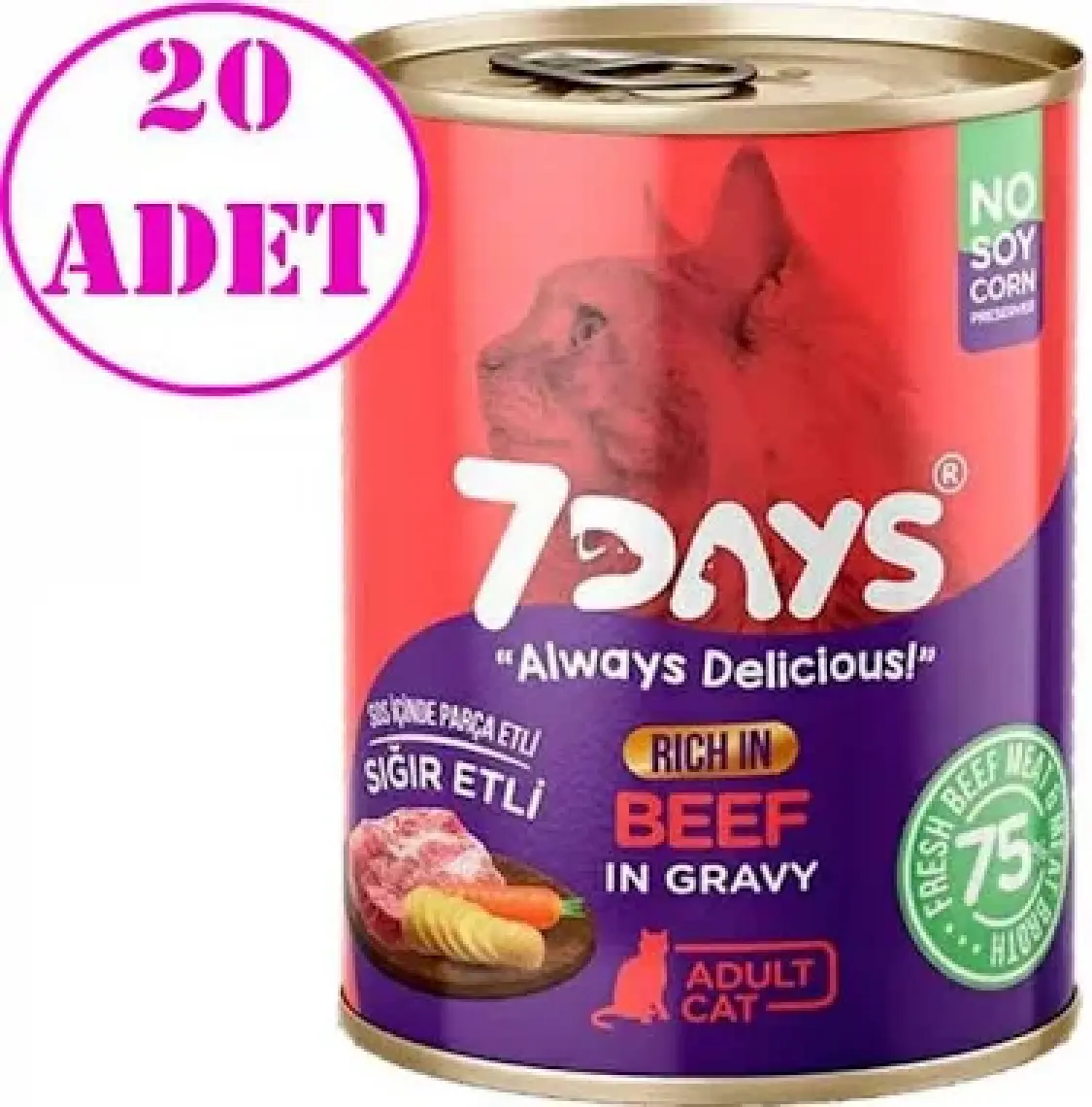 7Days Kedi Konservesi Sığır Etli 415 gr 20 Ad