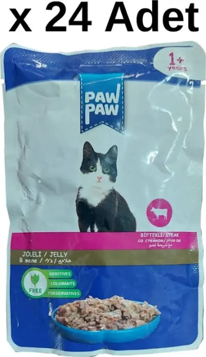 Paw Paw Jöle Içinde Biftekli Yaş Kedi Maması 85 gr x 24 Adet