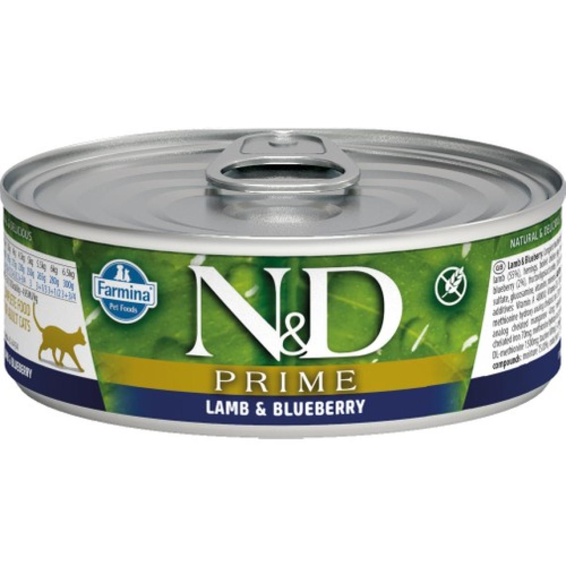 N&D Prime Tahılsız Kuzulu ve Yaban Mersinli 80 gr Yetişkin Kedi Konservesi