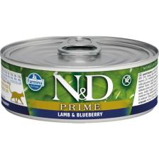 N&D Prime Tahılsız Kuzulu ve Yaban Mersinli 80 gr Yetişkin Kedi Konservesi