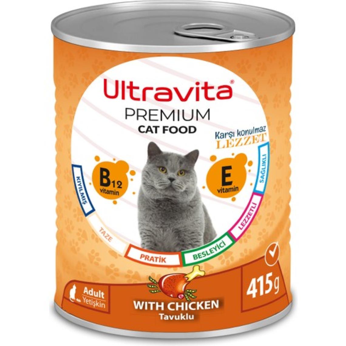 Ultravita Premium Yüksek Proteinli Tavuk Etli Konserve Yaş Kedi Maması 415GRX24 Adet