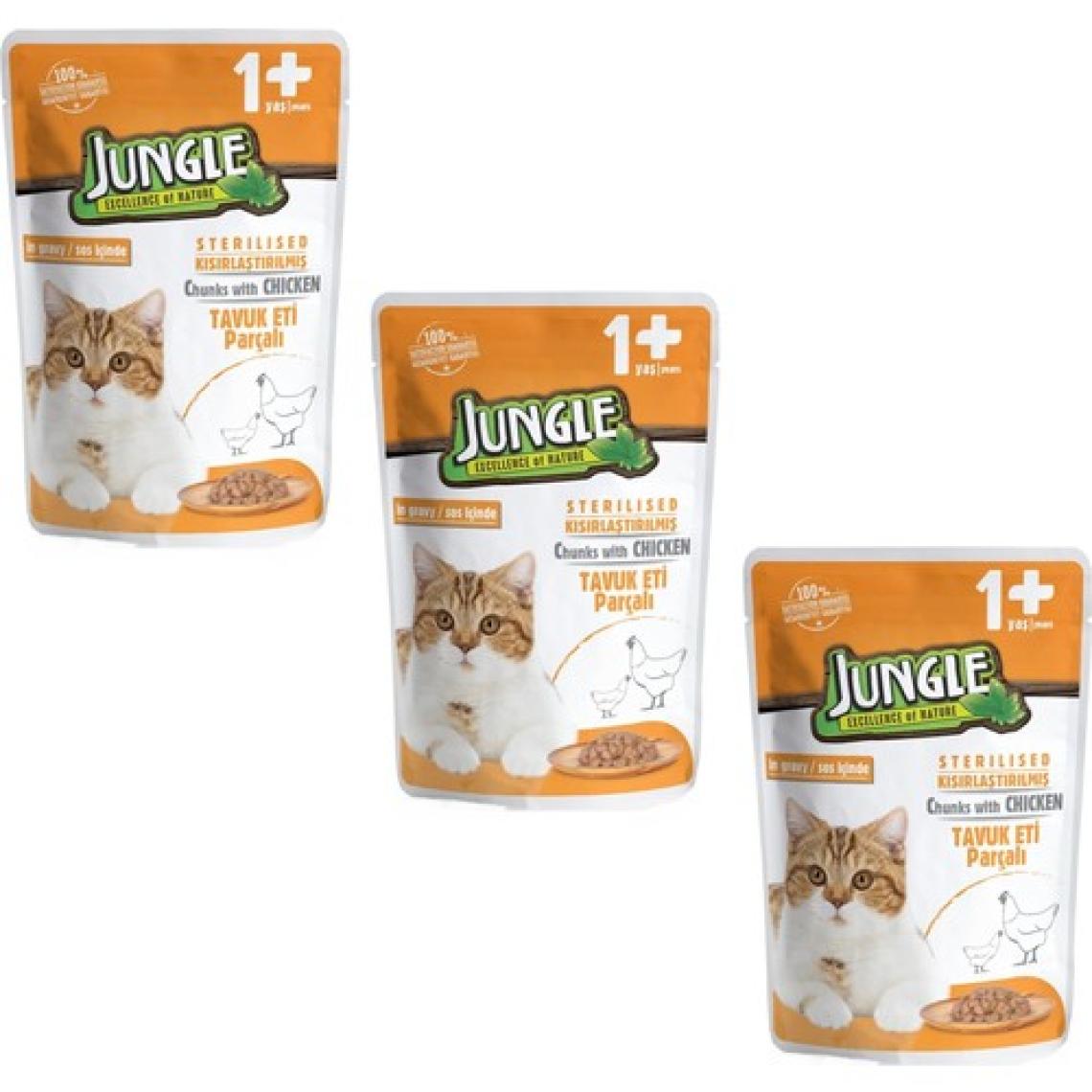 Jungle Pouch Kısırlaştırılmış Gravy Soslu Tavuklu Yaş Kedi Maması 100 gr x 3