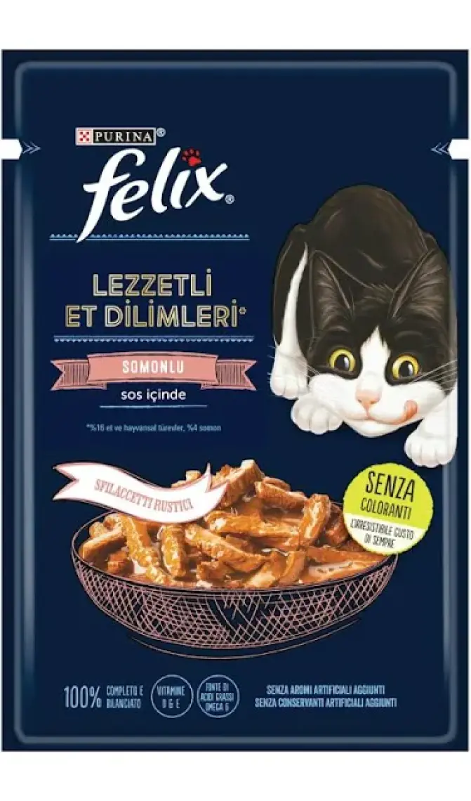 Felix Pouch Tasty Shreds Somonlu Lezzetli Et Dilimleri Yaş Kedi Maması 80 gr