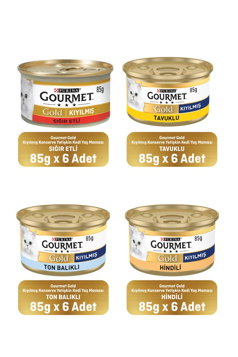 Gourmet Gold Karışık Kıyılmış Konserve Yetişkin Kedi Yaş Maması 24 x 85 G