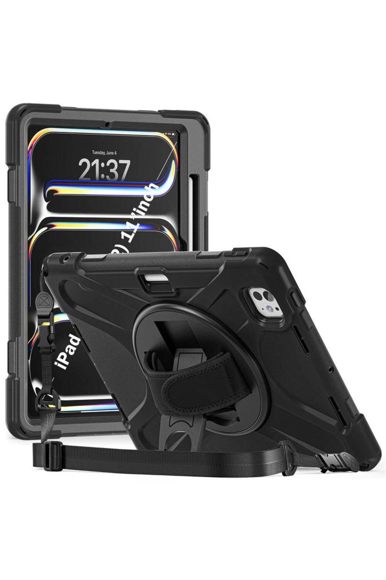FUJİMAX Apple iPad Pro 11 M4 2024 Kılıf Yatay ve Dikey Standlı Askılı Military Amazing Defender Zırh Özellikli Kılıf