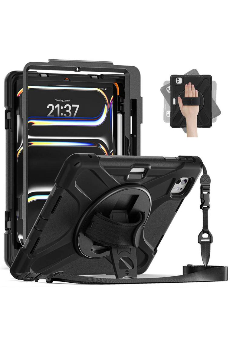 FUJİMAX Apple iPad Pro 11 M4 2024 Kılıf Yatay ve Dikey Standlı Askılı Military Amazing Defender Zırh Özellikli Kılıf