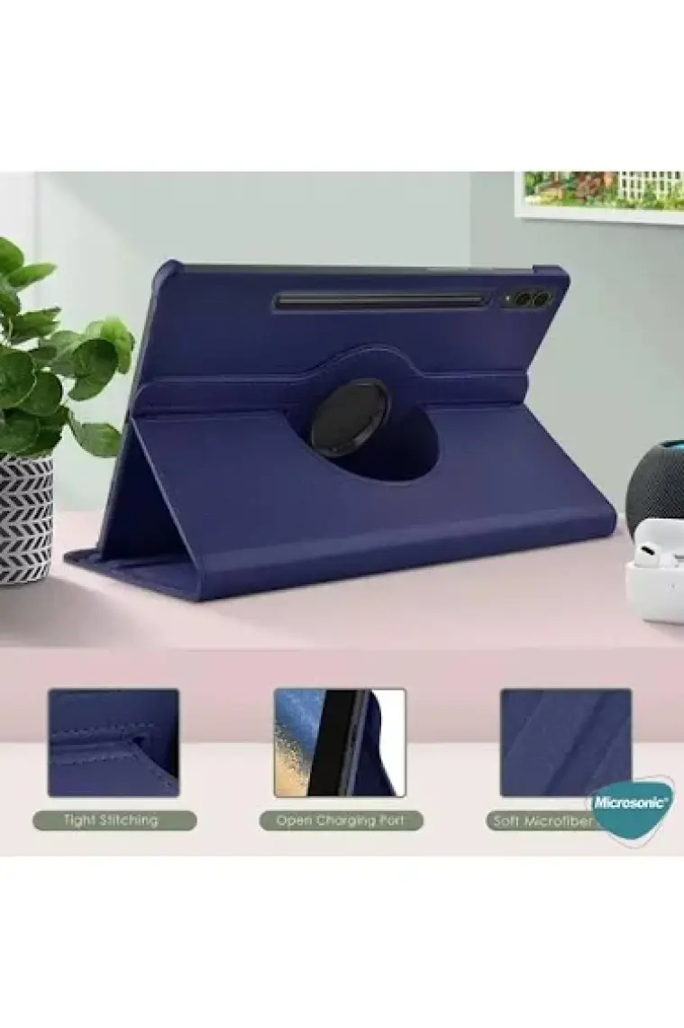 Microsonic Samsung Galaxy Tab S10 Ultra X920 Kılıf 360 Rotating Stand Deri Lacivert