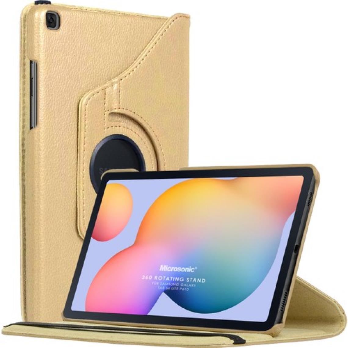 Microsonic Samsung Galaxy Tab S6 Lite 10.4" P610 Kılıf 360 Rotating Stand Deri Gold