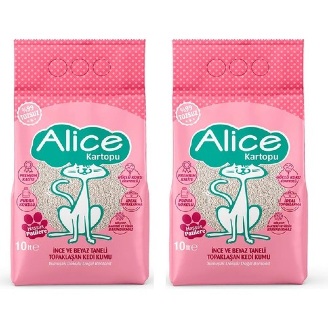 Alice Kartopu İnce ve Beyaz Taneli Pudra Kokulu Kedi Kumu 2x10 lt.