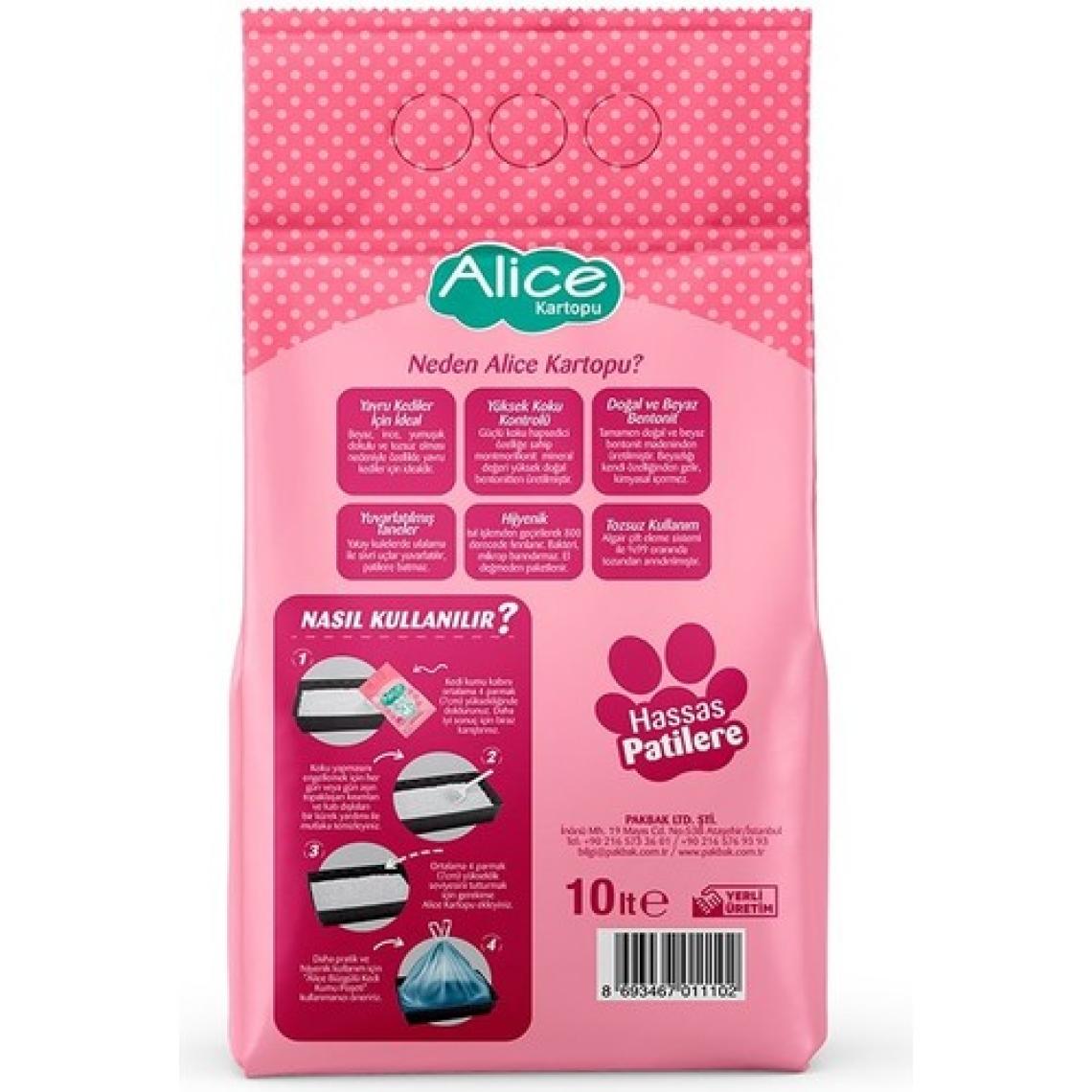 Alice Kartopu İnce ve Beyaz Taneli Pudra Kokulu Kedi Kumu 2x10 lt.