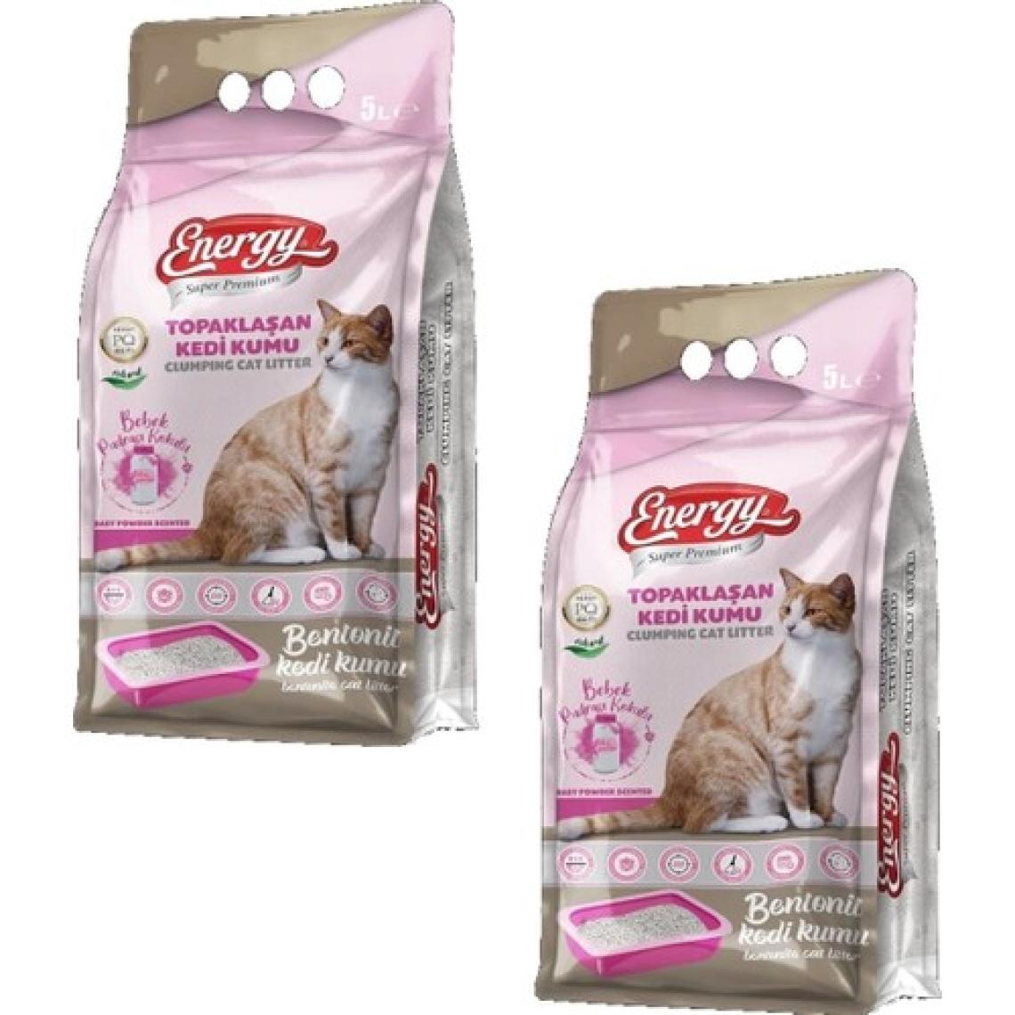 Energy Kedi Kumu-Bebek Pudrası Kokulu Bentonit-Doğal-5 Kilogram-2 Adet