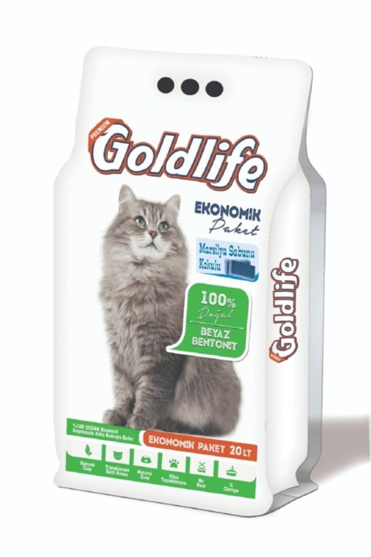 Goldlife Ekonomik Paket Marsilya Sabunlu İnce Taneli 20 lt Bentonit Kedi Kumu