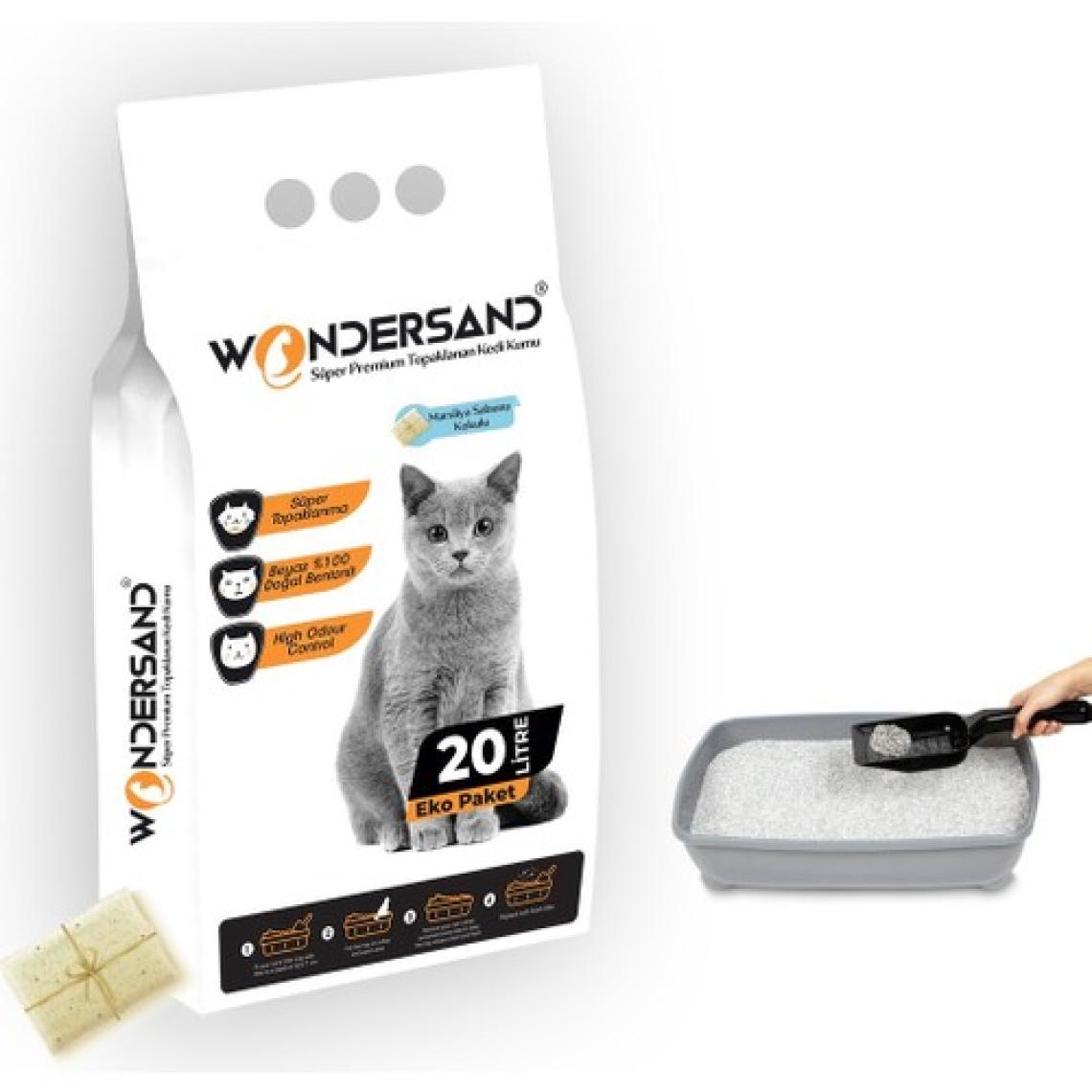 Wondersand 20 Lt Beyaz Bentonit Kalın Tane Sabun Kokulu Süper Topaklanan Premium Kedi Kumu