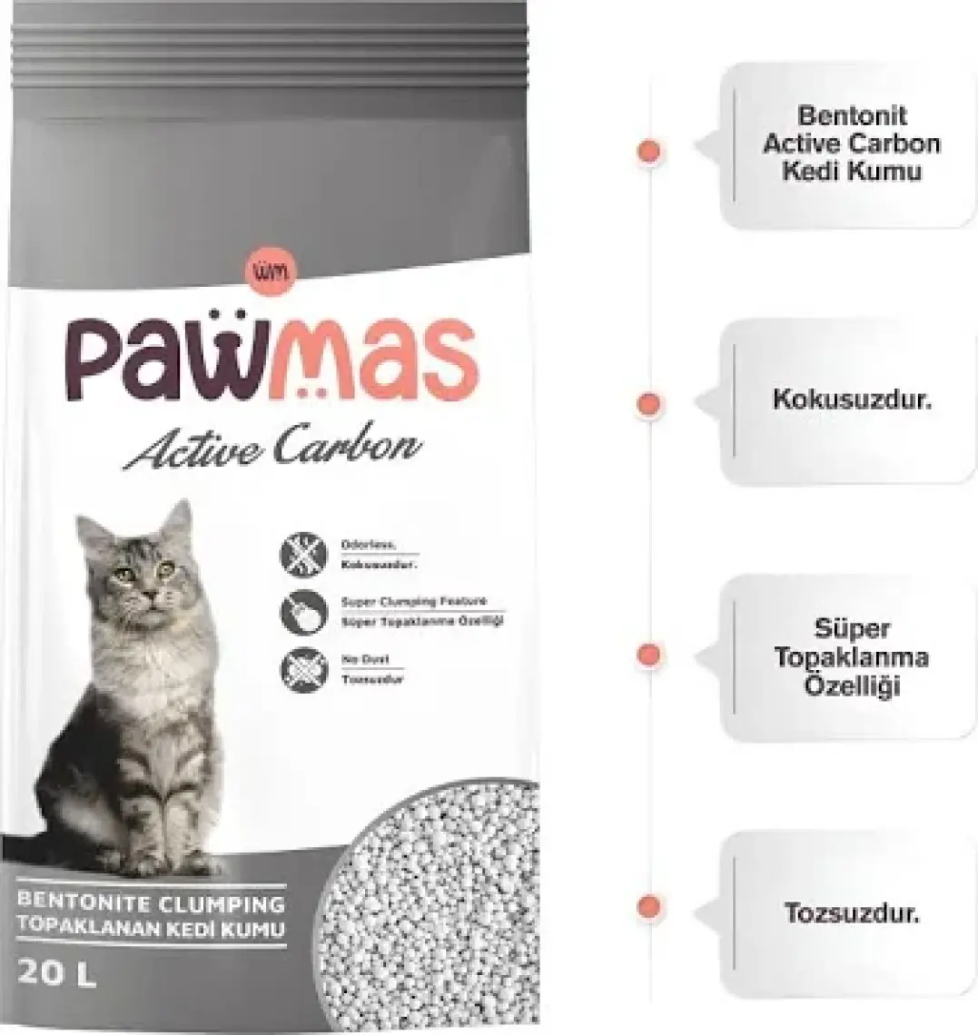 Pavmas Aktif Karbonlu Bentonit Kedi Kumu 20LT