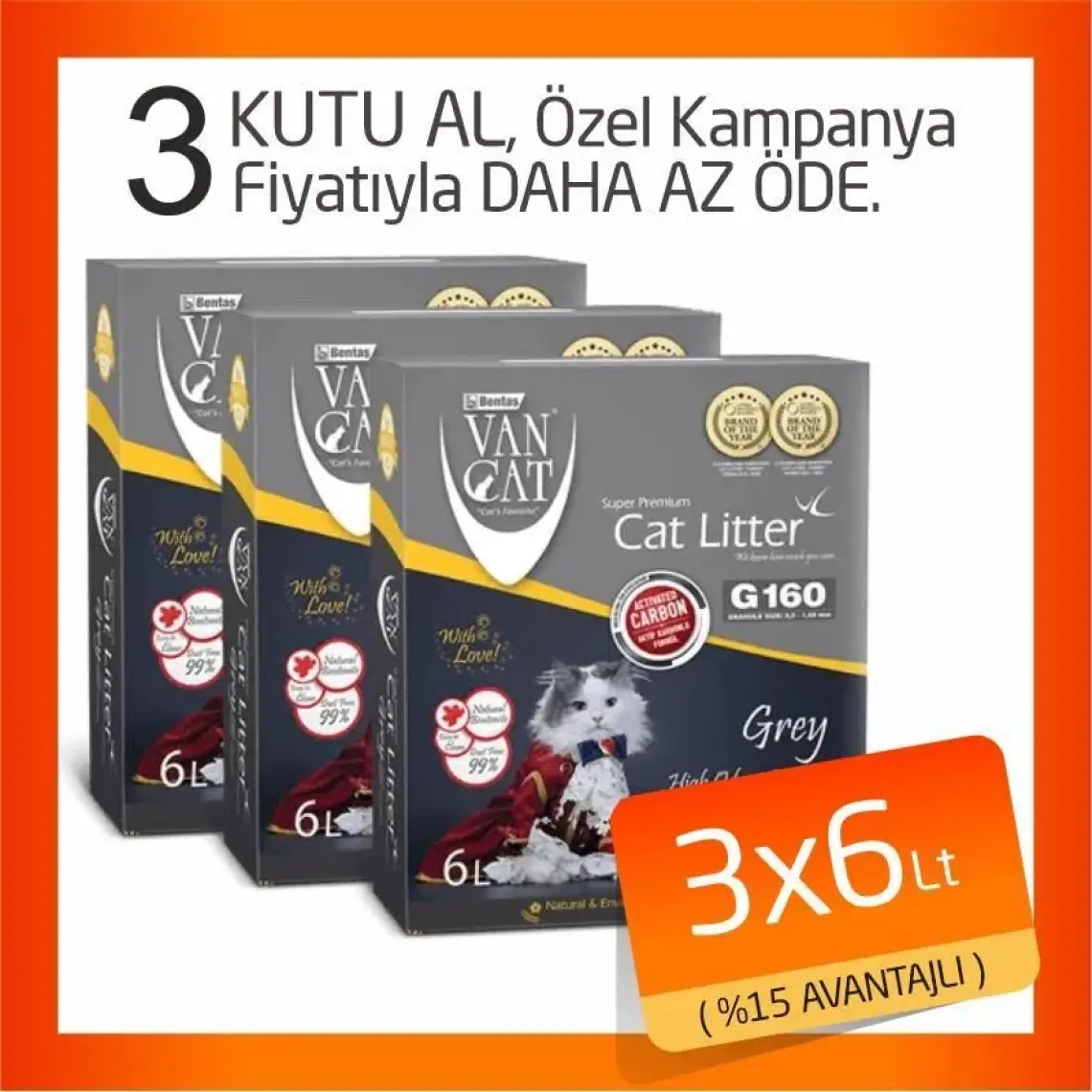 Vancat Aktif Karbonlu Premium Kedi Kumu 6 Lt.
