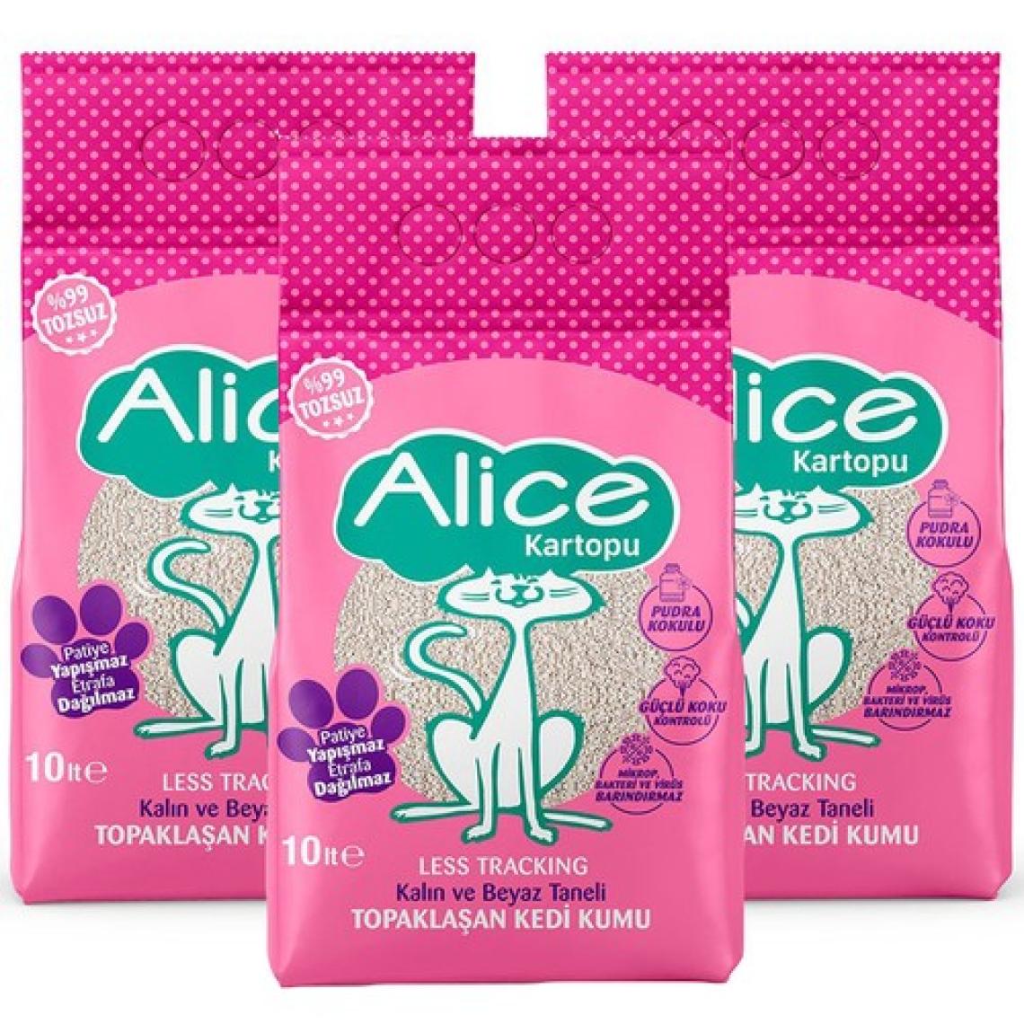 Alice Kartopu Kalın ve Beyaz Taneli Pudra Kokulu Kedi Kumu 3X10 Lt.