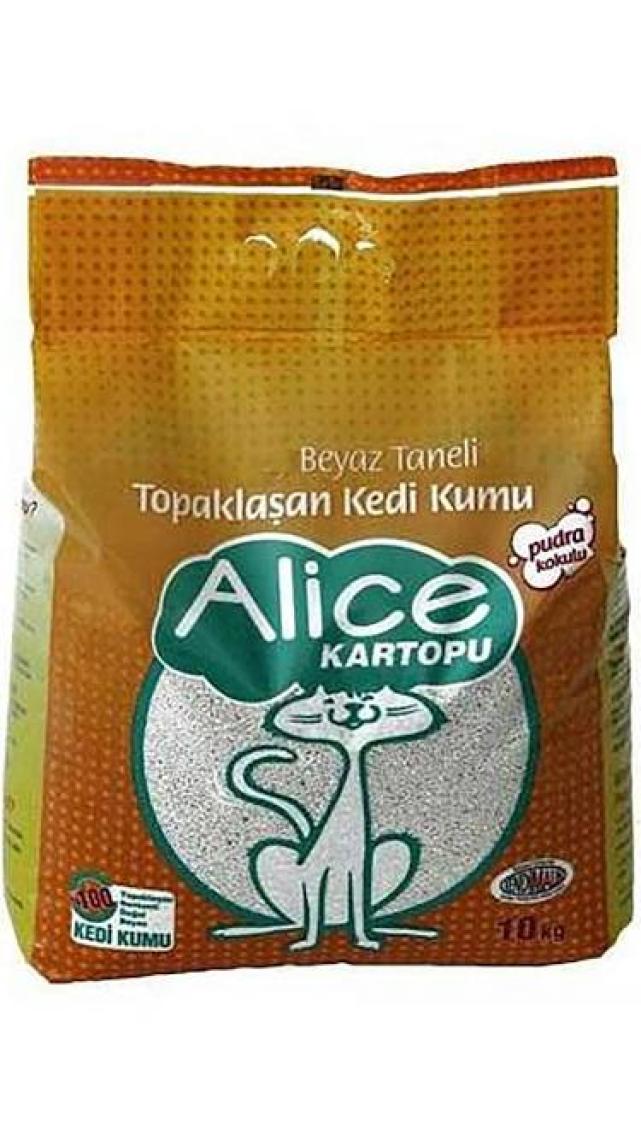 Alice Kalın ve Beyaz Taneli Topaklaşan Pudra Kokulu Kedi Kumu 10 lt.