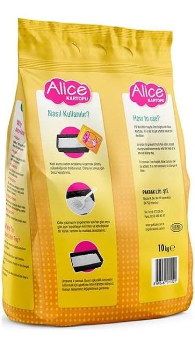 Alice Kalın ve Beyaz Taneli Topaklaşan Pudra Kokulu Kedi Kumu 10 lt.
