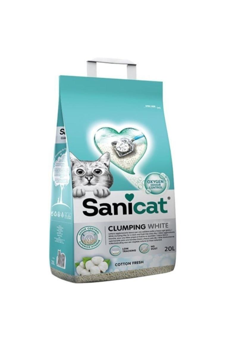 Sanicat Clumping White Cotton Fresh Oksijen Kontrol Bentonit 20 lt Kedi Kumu