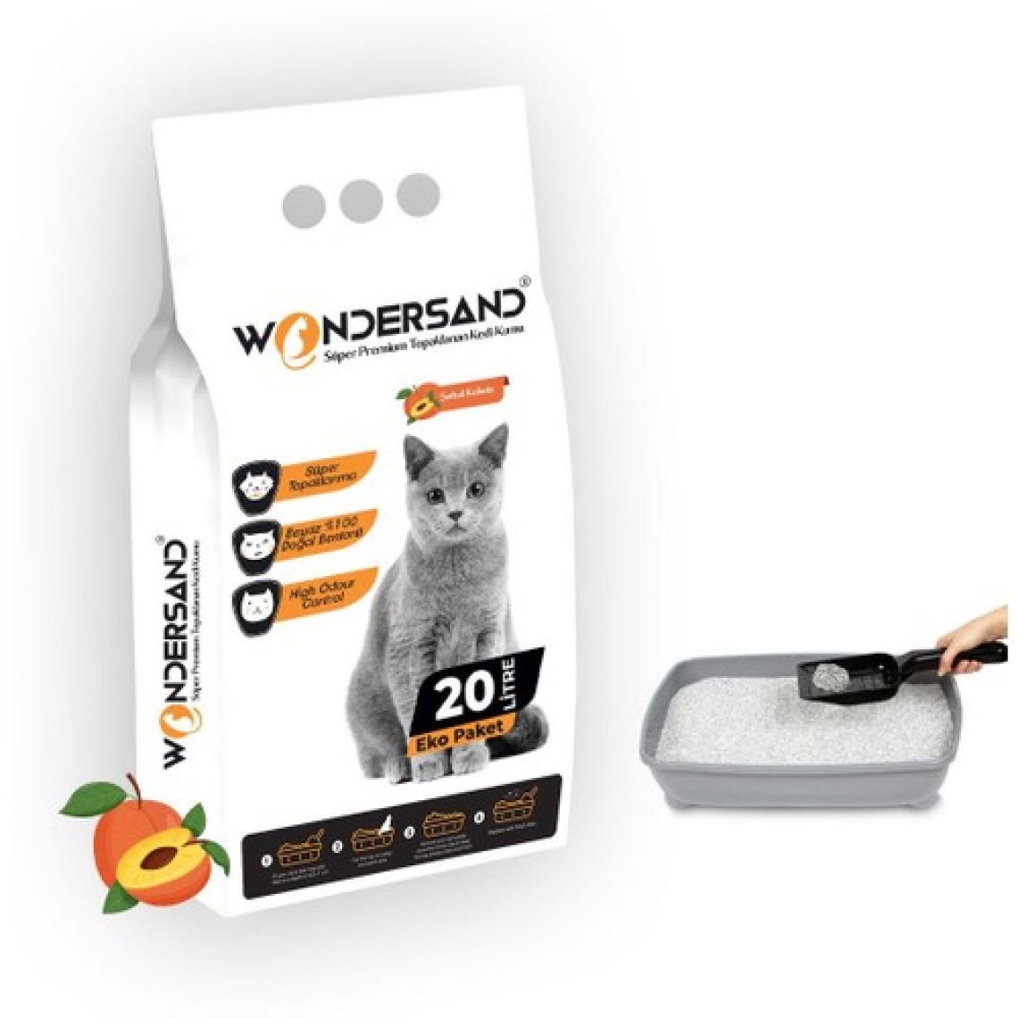 Wondersand 20 Lt Beyaz Bentonit Ince Tane Şeftali Kokulu Süper Topaklanan Premium Kedi Kumu