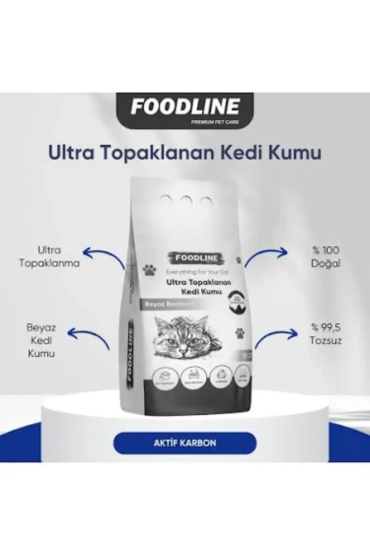 Foodline Aktif Karbonlu Ince Taneli Bentonit Topaklanan Kedi Kumu 10 Lt x 2 Adet