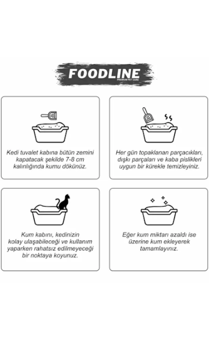 Foodline Aktif Karbonlu Ince Taneli Bentonit Topaklanan Kedi Kumu 10 Lt x 2 Adet
