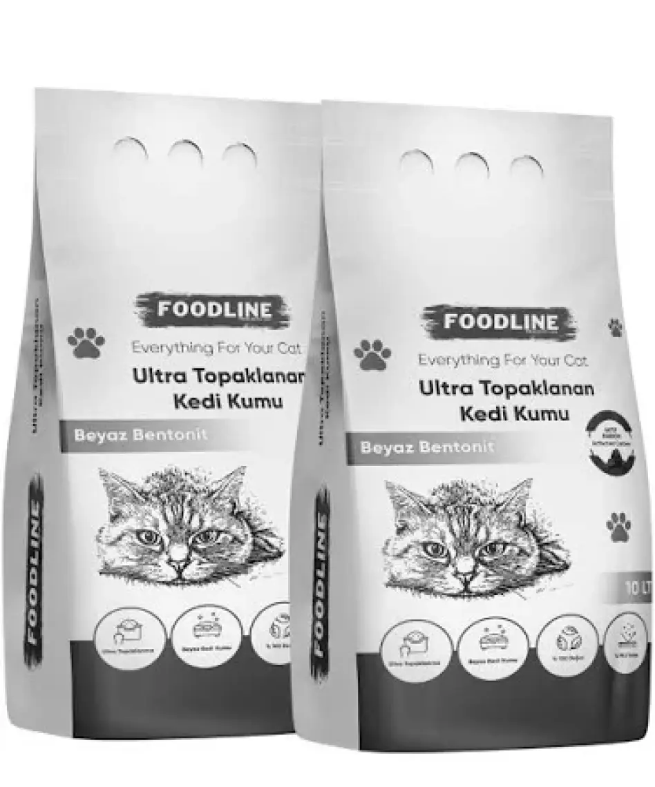 Foodline Aktif Karbonlu Ince Taneli Bentonit Topaklanan Kedi Kumu 10 Lt x 2 Adet