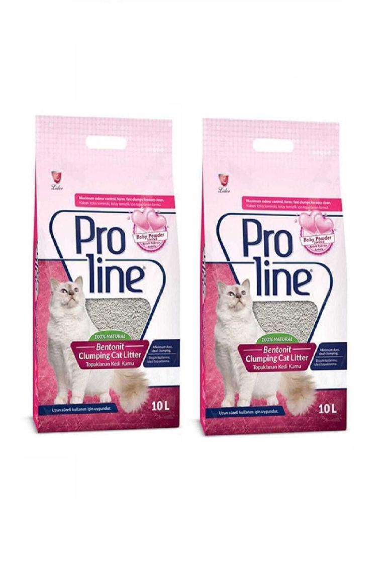 Proline Bebek Pudra Kokulu Topaklanan İnce Taneli 10 lt 2'li Bentonit Kedi Kumu