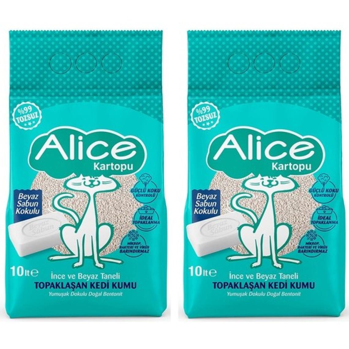 Alice Kartopu İnce Taneli Kedi Kumu/Beyaz Sabun Kokulu 2x10 lt.