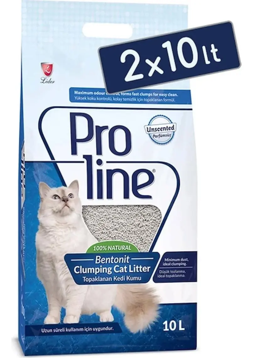 Pro Line Parfümsüz Topaklanan Kedi Kumu 10 Lt (2 Adet)