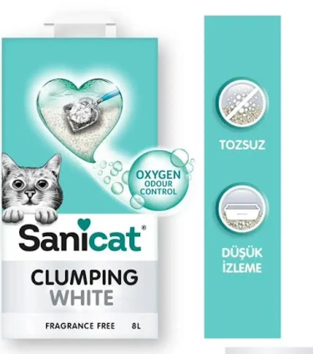 Sanicat Clumping White Oksijen Kontrol Kedi Kumu 8 Lt