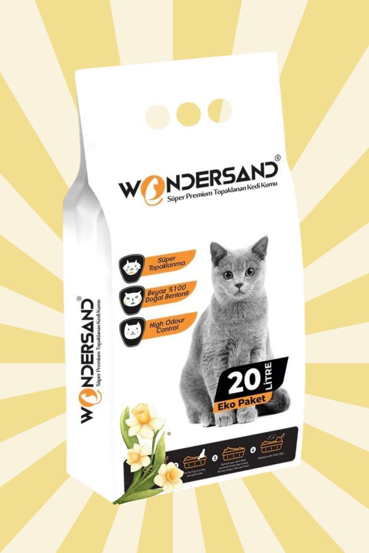 Wondersand 20 Lt Beyaz Bentonit Ince Tane Fulya Kokulu Süper Topaklanan Premium Kedi Kumu