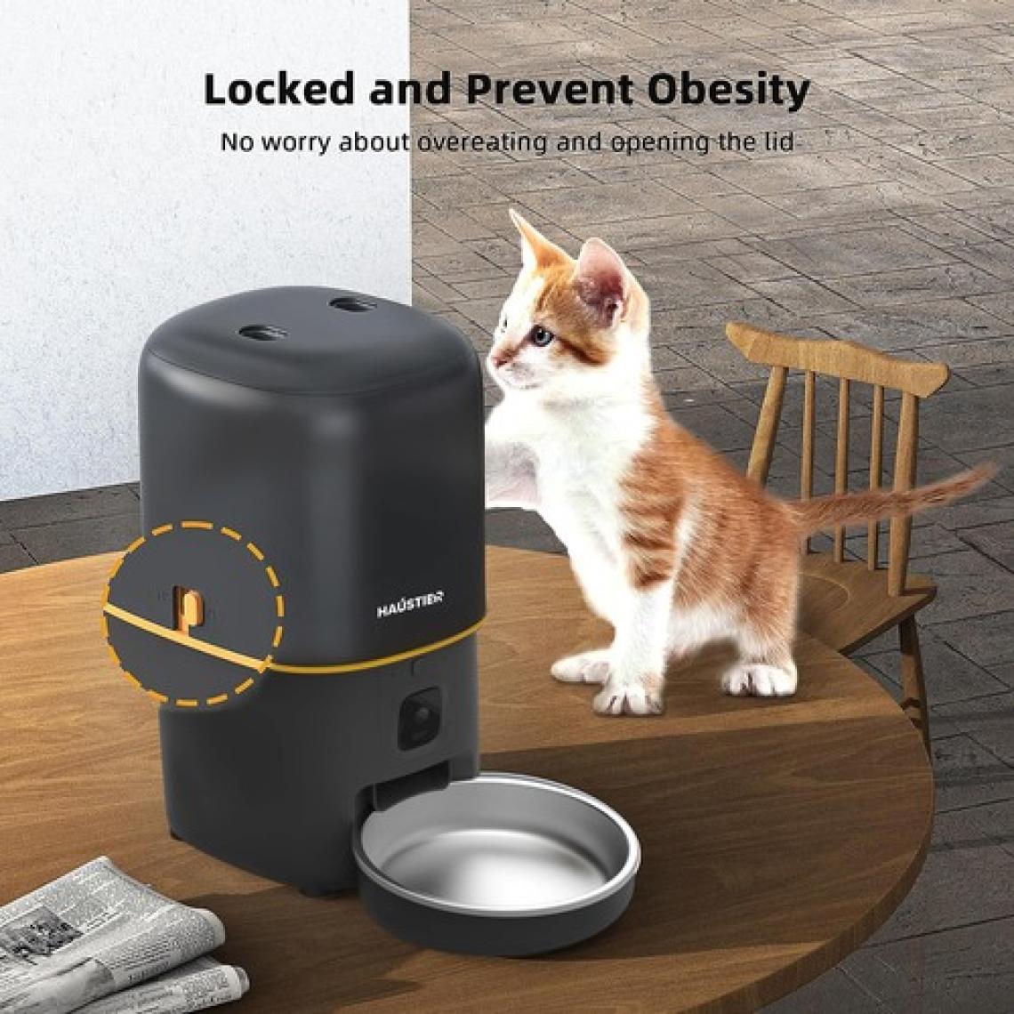Haustier PF05 Kameralı 1080P Fhd Gece Görüşlü, Akıllı Otomatik Kedi Mama Kabı, App ile Uzaktan Kontrol, Sesle Çağırma, 2.4ghz/5ghz, 4lt Hazne, Metal Kase