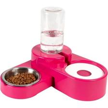 Miapet Köşeli Ayarlanabilir Hazneli Çelik Taslı Kedi-Köpek Mama ve Su Kabı Seti 1000ML