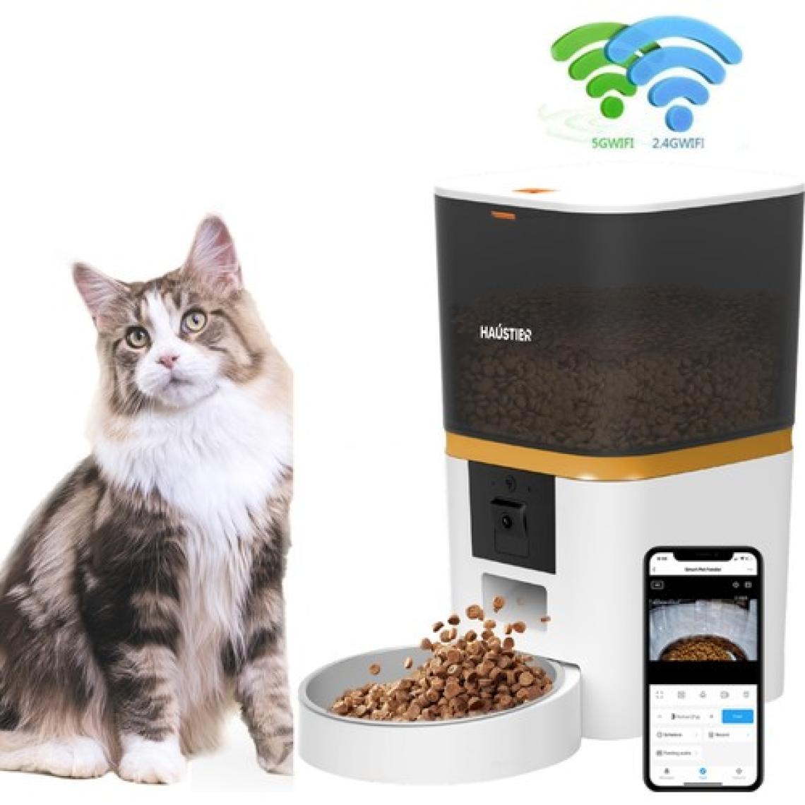 Haustier QQ009 Gece Görüşlü 1080P Fhd Kameralı, Akıllı Kedi Köpek Otomatik Mama Kabı, Tuya App-Wifi Uzaktan Kontrol, Sesle Çağırma, 2.4ghz-5ghz, 6lt Hazne, Metal Kase