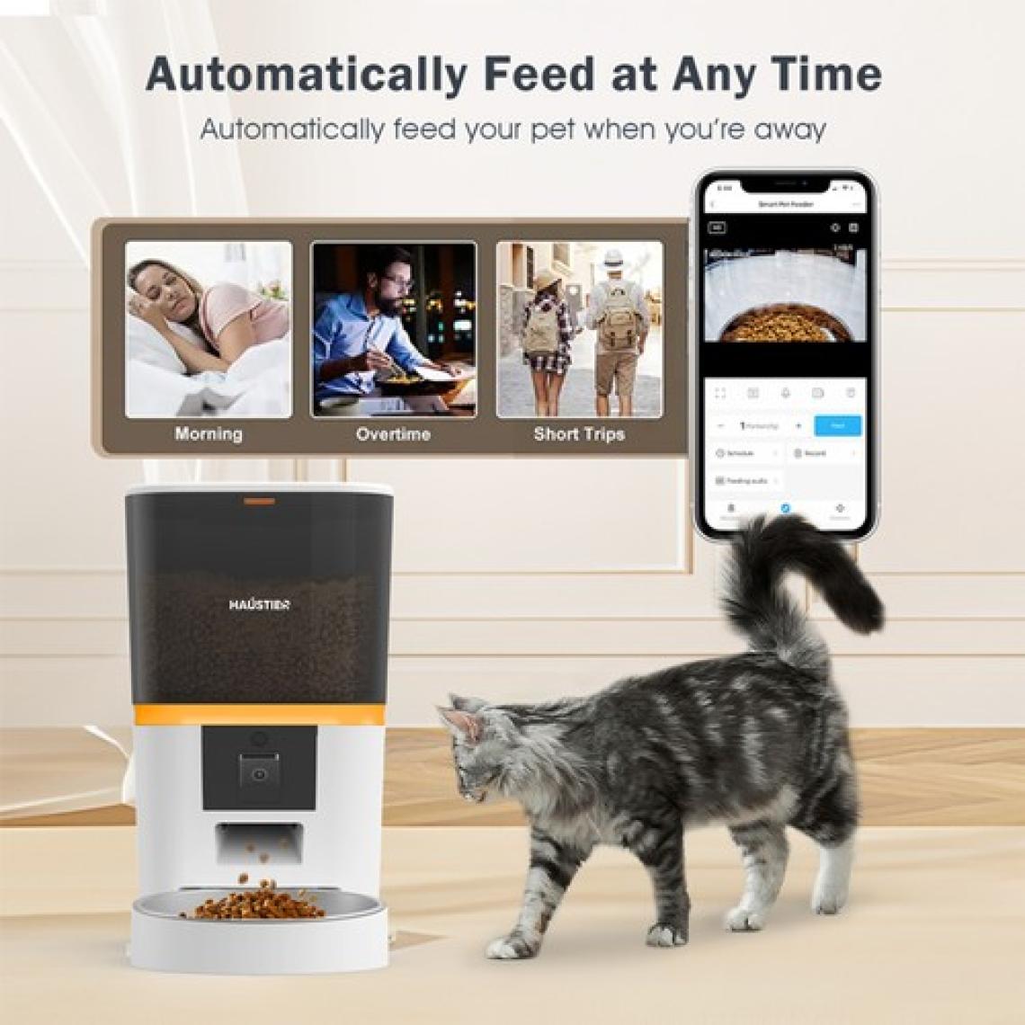 Haustier QQ009 Gece Görüşlü 1080P Fhd Kameralı, Akıllı Kedi Köpek Otomatik Mama Kabı, Tuya App-Wifi Uzaktan Kontrol, Sesle Çağırma, 2.4ghz-5ghz, 6lt Hazne, Metal Kase