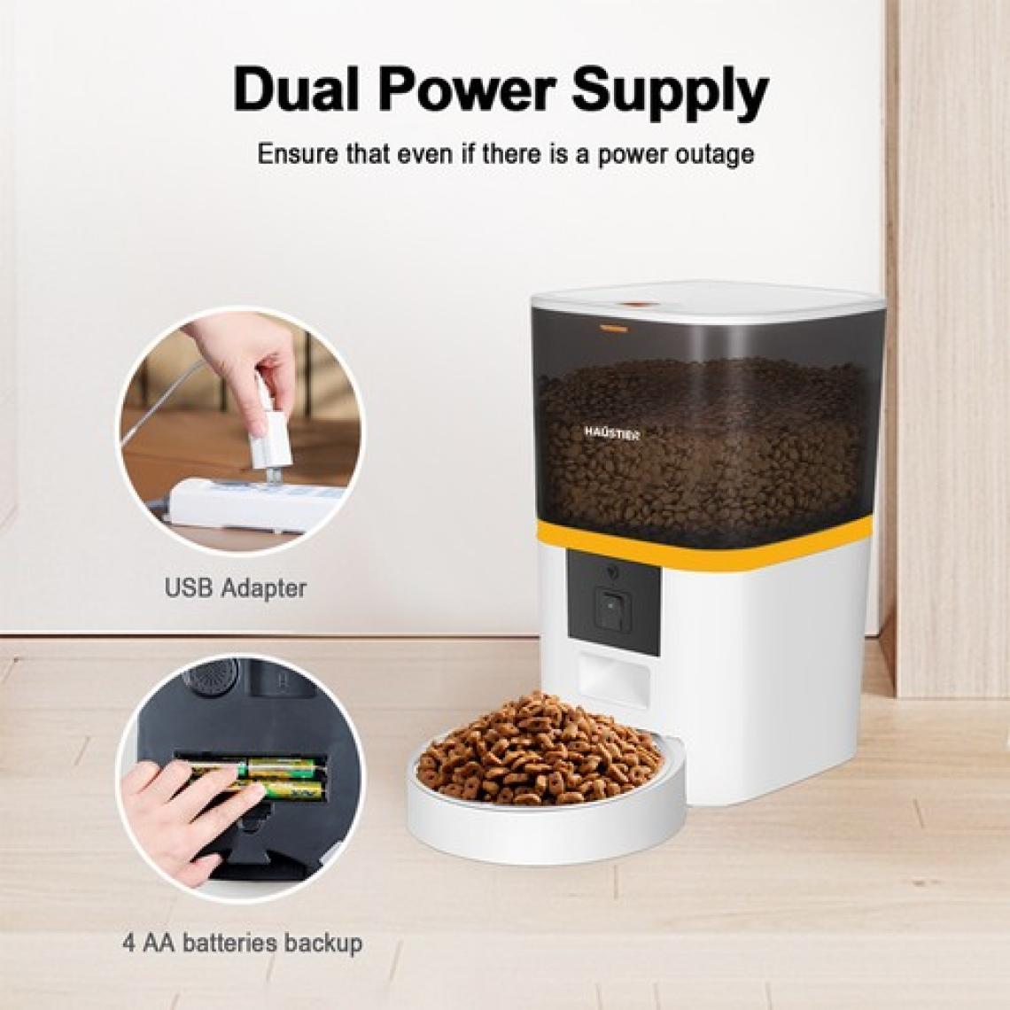 Haustier QQ005 Kameralı Akıllı Otomatik Kedi Mama Kabı , Wifi Uzaktan Kontrol, Sesle Çağırma, 480P Kamera, 6lt Hazne, Metal Kase, Beyaz