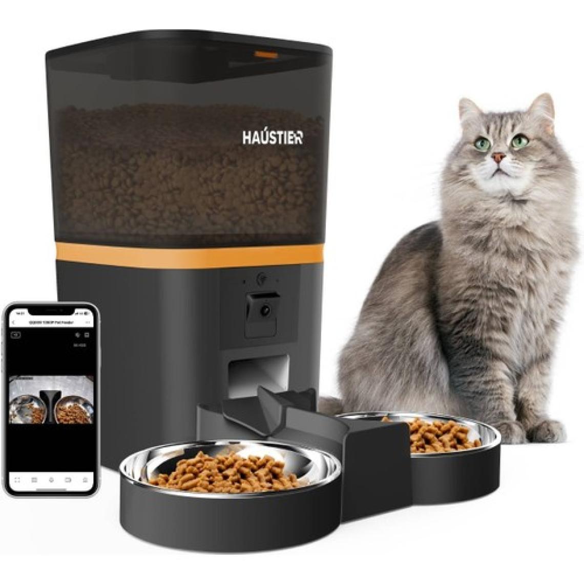 Haustier QQ009-DUAL Gece Görüşlü 1080P Fhd Kameralı, Akıllı Otomatik Kedi Mama Kabı, Tuya App-Wifi Uzaktan Kontrol, Sesle Çağırma, 2.4ghz-5ghz, 6lt Hazne, Çift Metal Kase