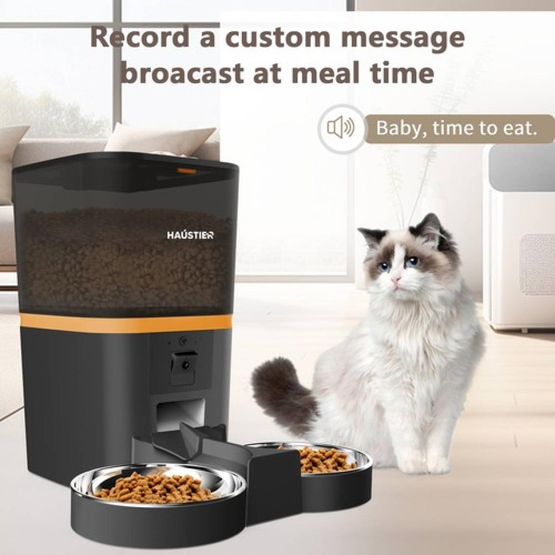 Haustier QQ009-DUAL Gece Görüşlü 1080P Fhd Kameralı, Akıllı Otomatik Kedi Mama Kabı, Tuya App-Wifi Uzaktan Kontrol, Sesle Çağırma, 2.4ghz-5ghz, 6lt Hazne, Çift Metal Kase