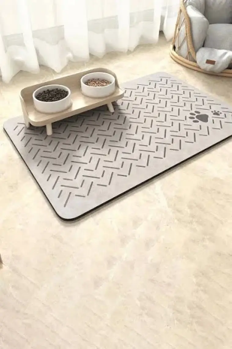 Matgo Pati Evcil Hayvan Besleme Matı Çizgi Patili Kaymaz Krem Rengi Kedi Köpek Mama Paspası 50 x 70 cm