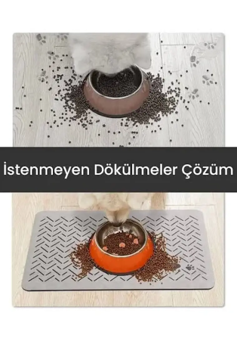 Matgo Pati Evcil Hayvan Besleme Matı Çizgi Patili Kaymaz Krem Rengi Kedi Köpek Mama Paspası 50 x 70 cm
