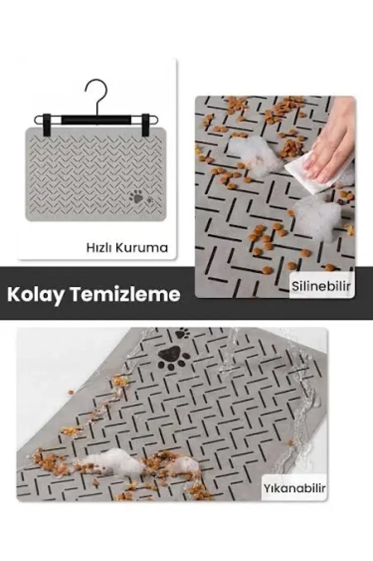 Matgo Pati Evcil Hayvan Besleme Matı Çizgi Patili Kaymaz Krem Rengi Kedi Köpek Mama Paspası 50 x 70 cm