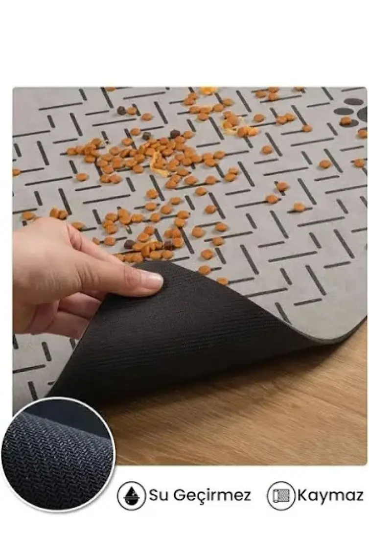 Matgo Pati Evcil Hayvan Besleme Matı Çizgi Patili Kaymaz Krem Rengi Kedi Köpek Mama Paspası 50 x 70 cm