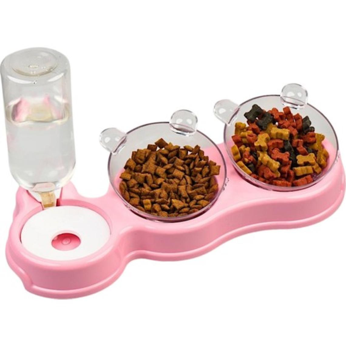 Glipet Çift Hazneli- 3' Lü Beslenme Mama ve Su Kabı Pembe 500ml  36*21*16 cm