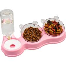 Glipet Çift Hazneli- 3' Lü Beslenme Mama ve Su Kabı Pembe 500ml  36*21*16 cm