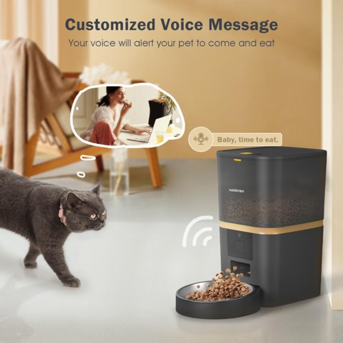 Haustier QQ003 Akıllı Kedi/köpek Otomatik Mama Kabı, App-Wifi ile Uzaktan Kontrol, Öğün Planlama,porsiyon Belirleme,6lt Hazne, Metal Kase