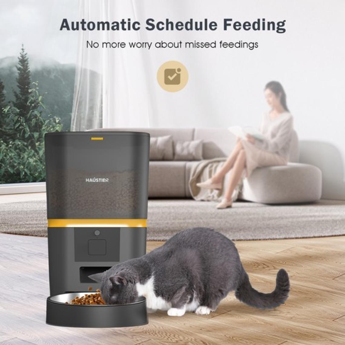 Haustier QQ003 Akıllı Kedi/köpek Otomatik Mama Kabı, App-Wifi ile Uzaktan Kontrol, Öğün Planlama,porsiyon Belirleme,6lt Hazne, Metal Kase